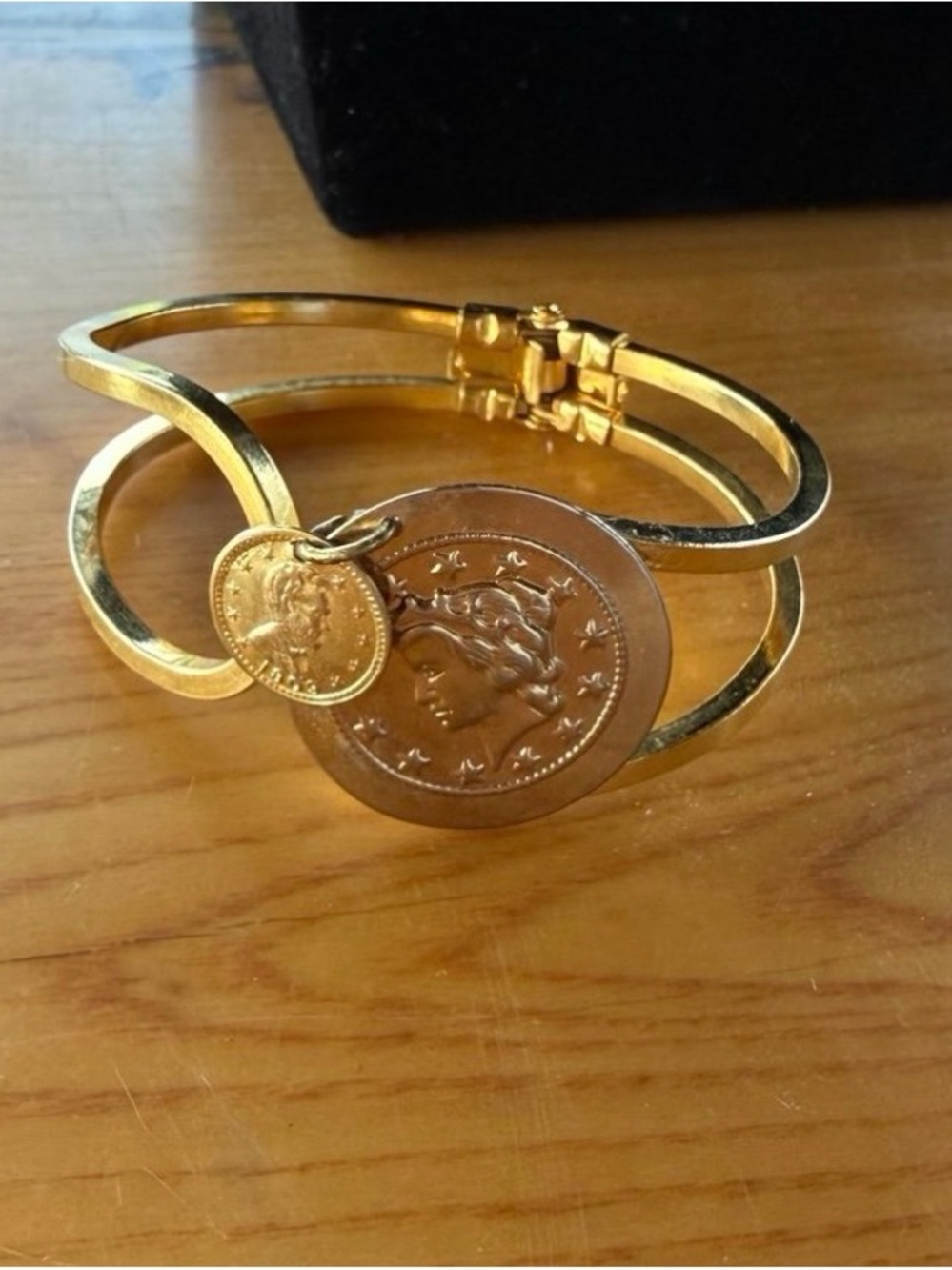 Gold-Tone Coin Charm Bangle Bracelet - Women Jewelry